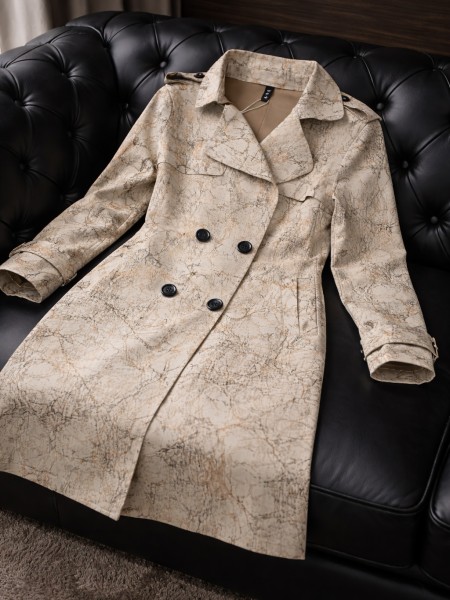 Marbled Beige Belted OverCoat