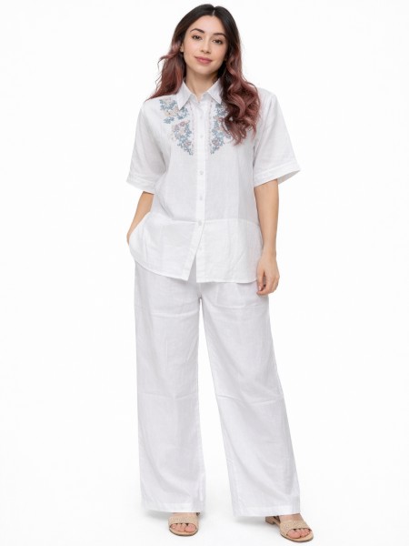 White Embroidered Shirt & Relaxed Pants