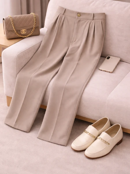Belted  Wide-Leg Korean Pants
