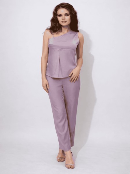 Pink Asymmetrical Top & Wide-Leg Pants Set