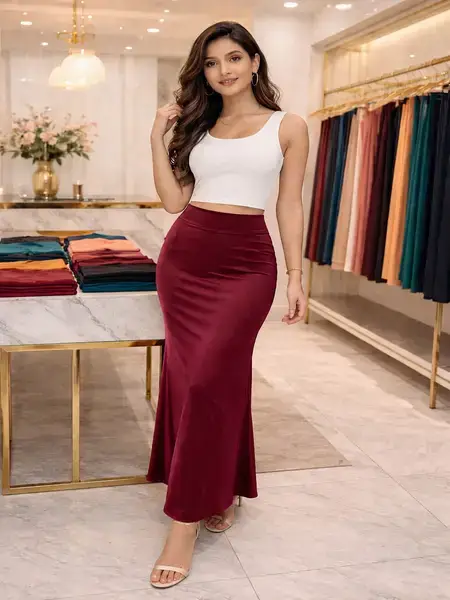 A-Line Flowy Satin Korean Skirt