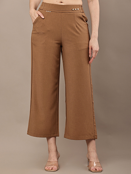 Brown Wide-Leg Cropped Pants