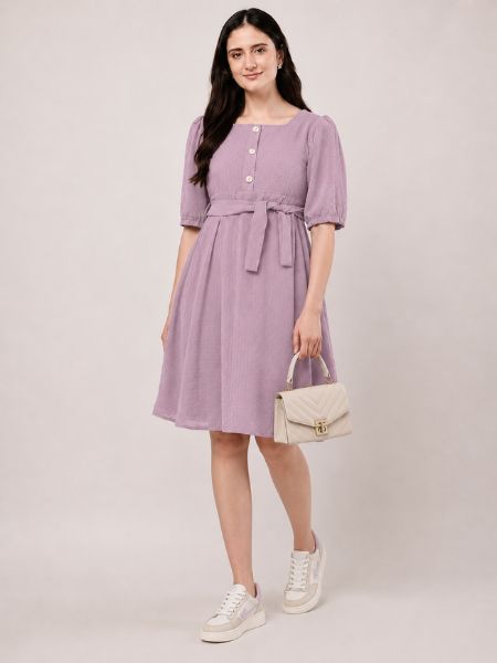 Midnight Charm Buttoned Fit & Flare Dress