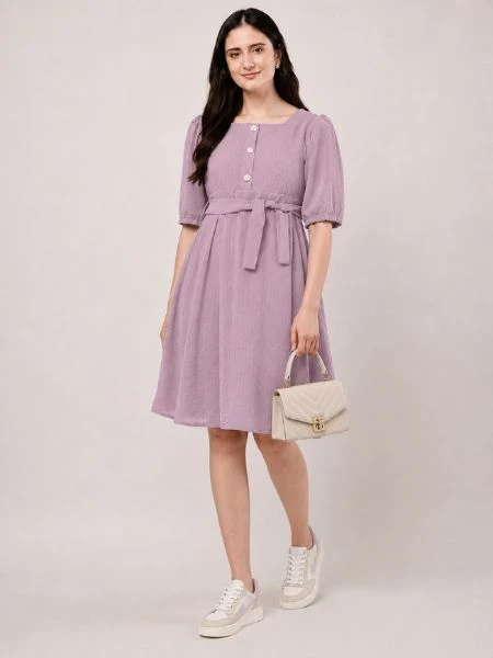 Midnight Charm Buttoned Fit & Flare Dress