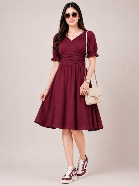 Ruched Fit-and-Flare Dress