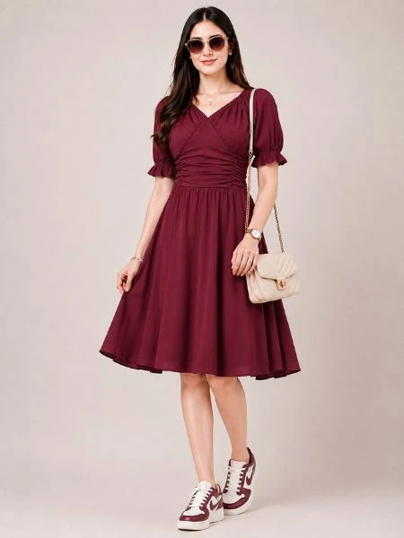 Ruched Fit-and-Flare Dress