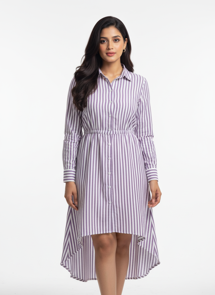 Striped High Low Shirt Dress