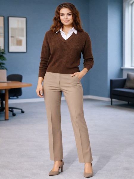 Mocha Cable-Knit Layered Sweater – With Contrast Collar