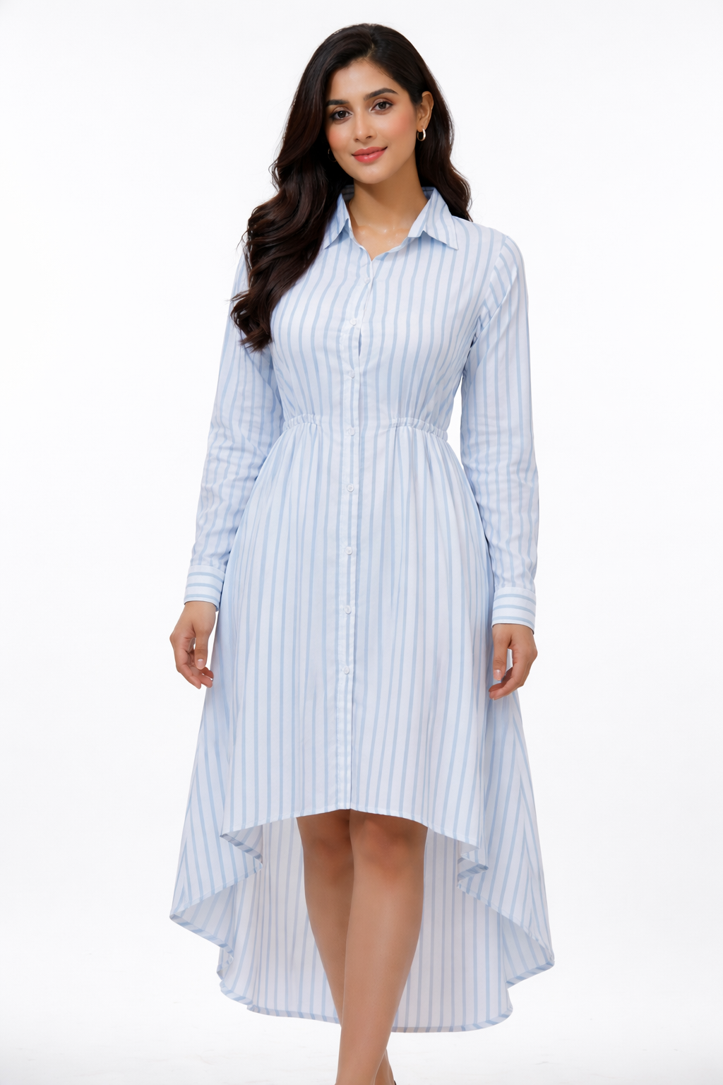Striped High Low Shirt Dress