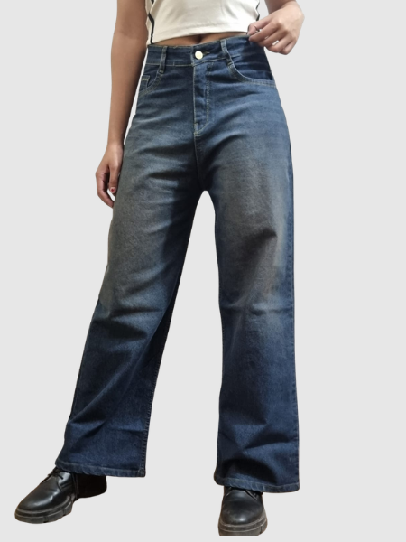 High-Rise Wide-Leg Washed Denim Jeans