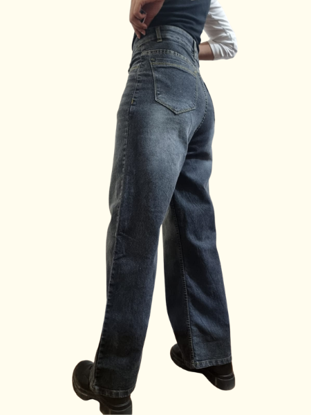 Straight Wide-Leg Washed Denim Jeans