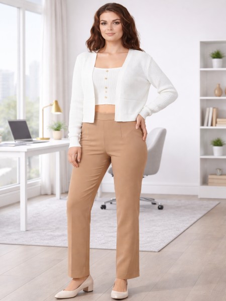 Ivory Ribbed Knit Co-Ord – Open Cardigan & Buttoned Tank