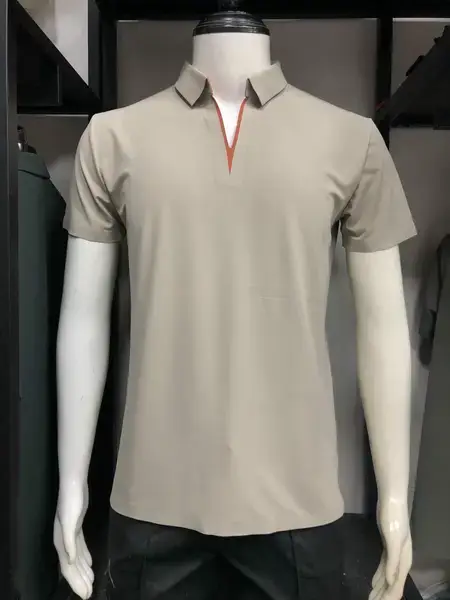 Beige Polo Shirt with Contrast Collar