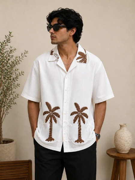 White Coastal Palm Linen Shirt