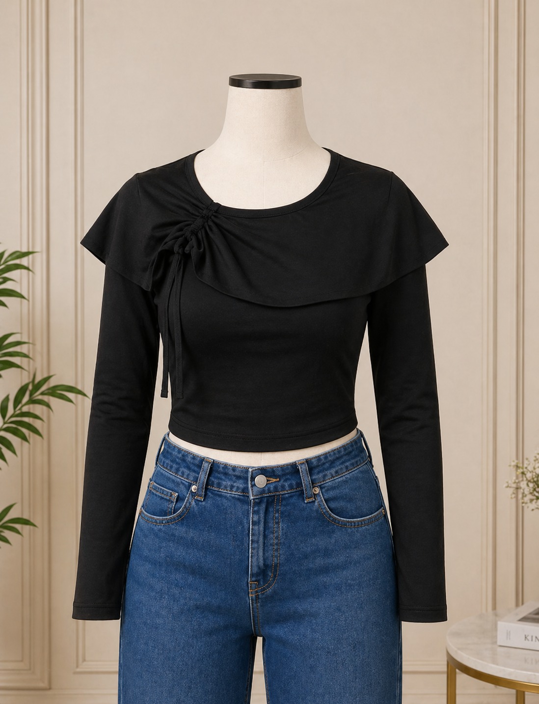 Tie-Neck Crop Top Black