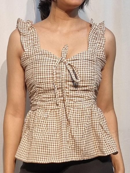 Check Tie-Front Top
