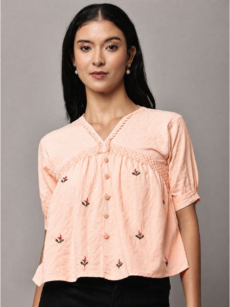 Lace Trim Floral Blouse