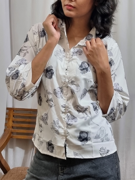 Monochrome Floral Satin Shirt