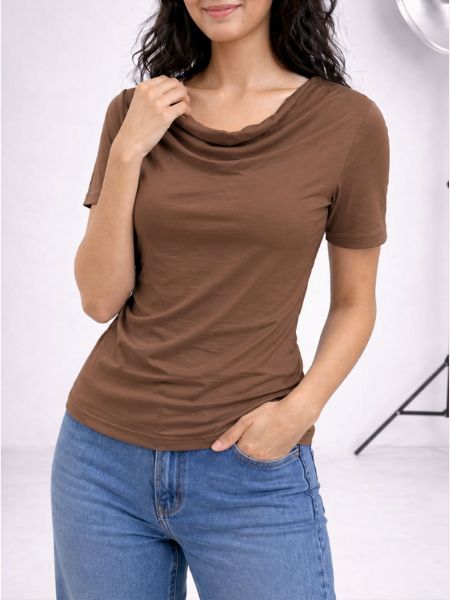 Neck Top Brown Drape