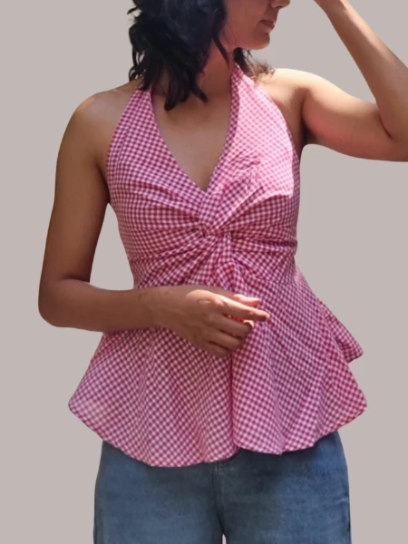 Pink Halter Neck with open back Top