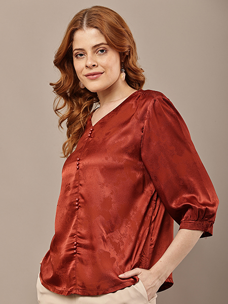 Red Satin pearl Top