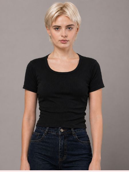 Ribbed Scoop Crop Top Black