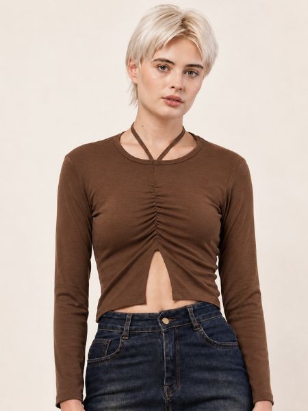 Ruched Tie-Front Knit Top