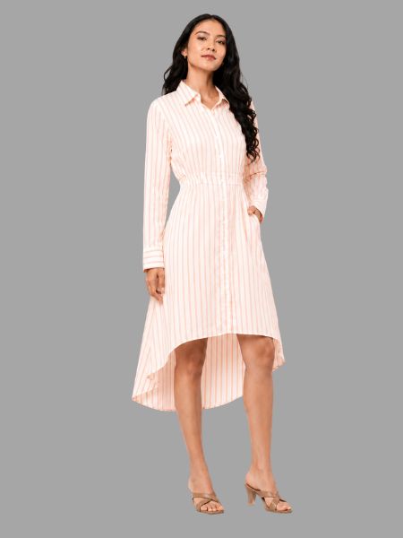 Striped High Low Shirt Dress