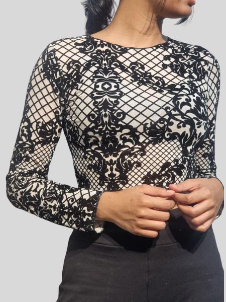 Vintage Baroque Mesh Crop Top