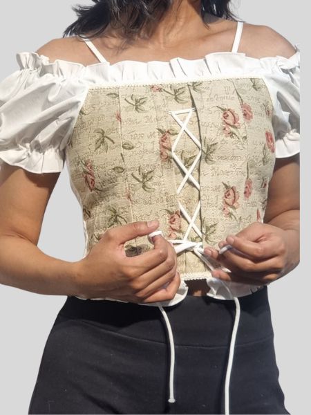 Vintage Floral Lace-Up Corset Top