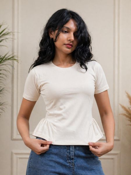 White Everyday Peplum Knit Top