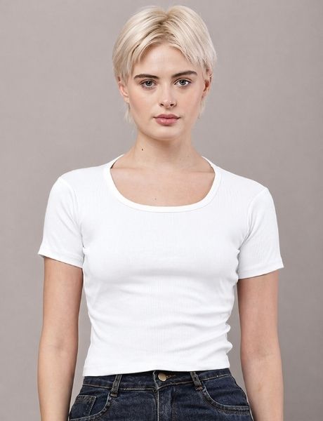 White Ribbed Scoop Crop Top