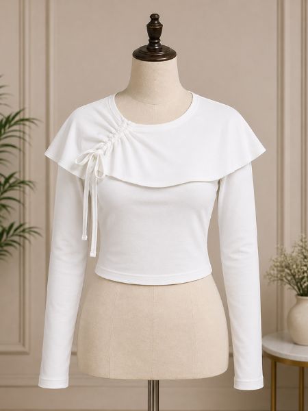 White Tie-Neck Crop Top