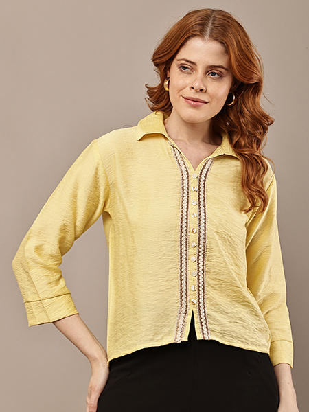 Yellow Embroidered Button Detail Top
