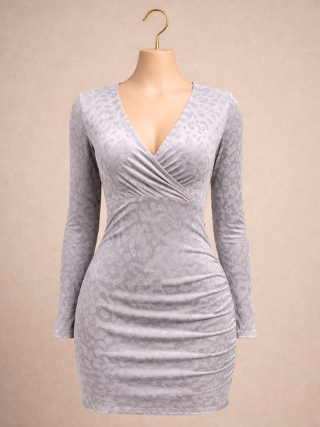 Beige White Velvet Leopard Print Bodycon Dress