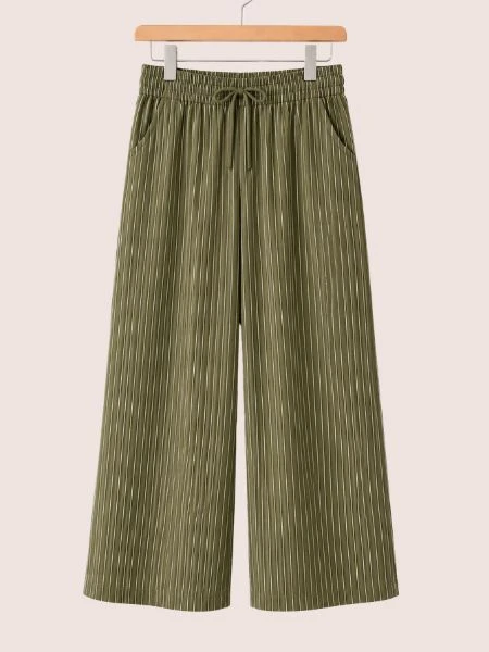 Stripe Wide-Leg Lounge Palazzo - GREEN