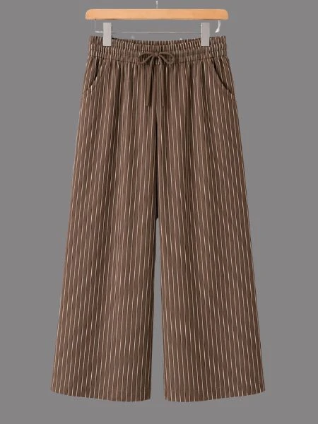 Stripe Wide-Leg Lounge Palazzo - BROWN
