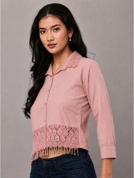 Lace Panel Blouse - BEIGE