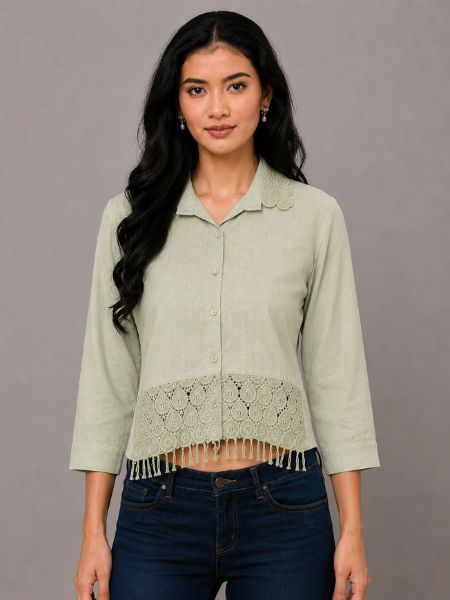 Lace Panel Blouse - GRAY