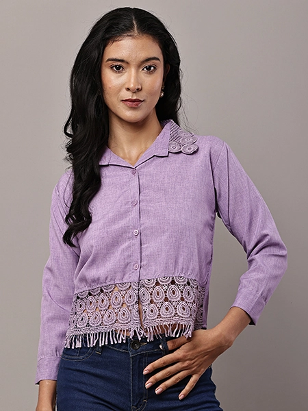 Lace Panel Blouse - PURPLE