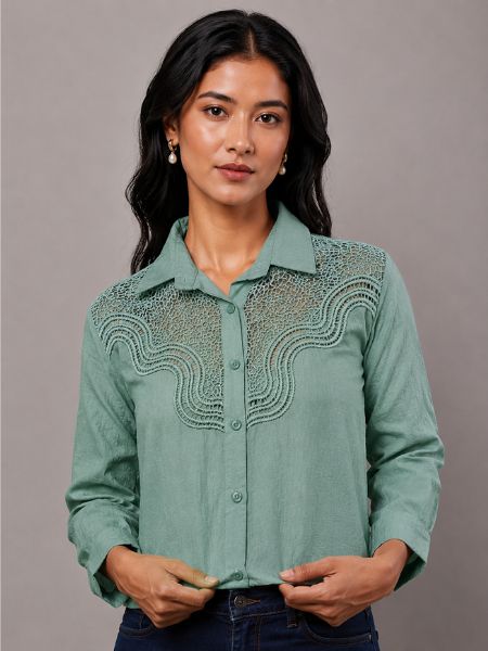 Muted Pink Lace Overlay Blouse - GREEN