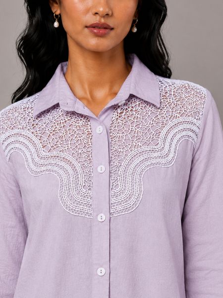Muted Pink Lace Overlay Blouse - PURPLE