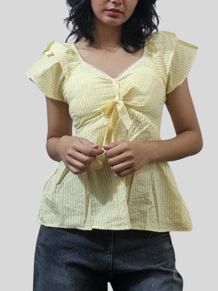 Striped Bow Blouse Blue & White - YELLOW